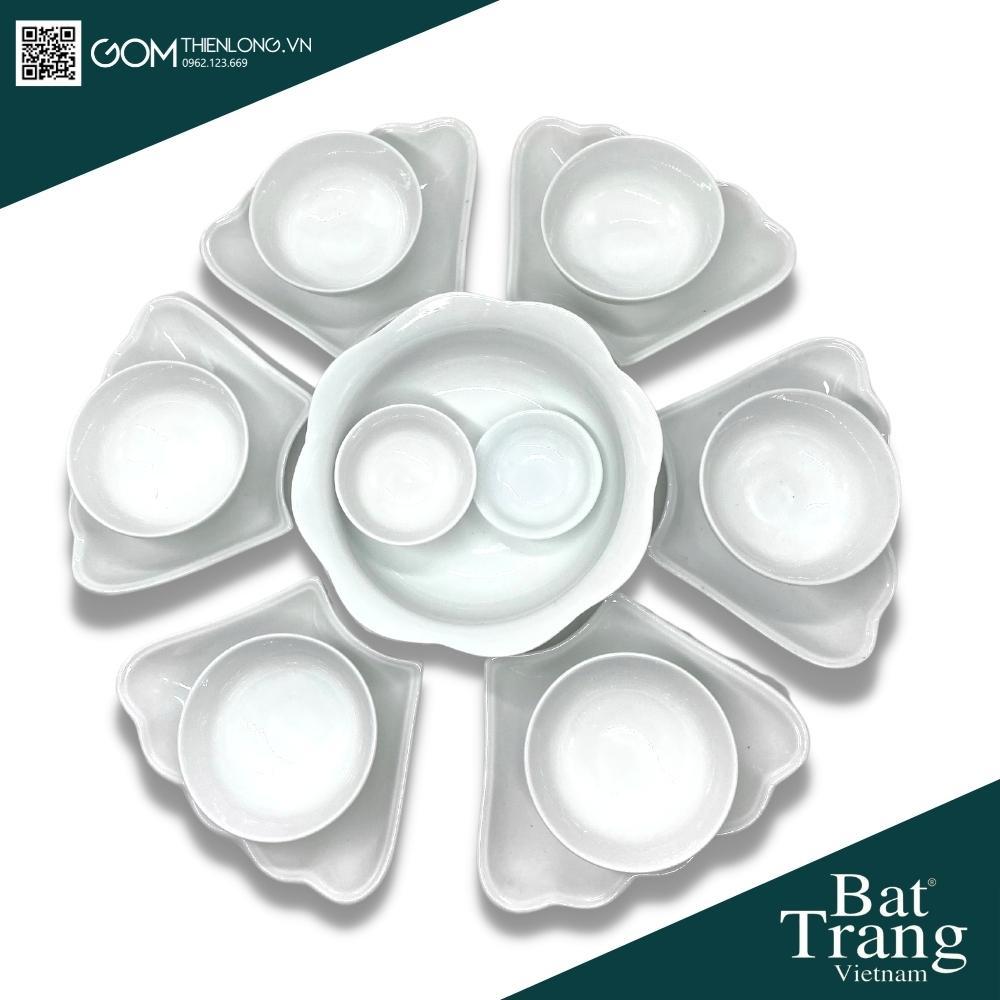 Combo Bộ Bát Đĩa Thắp Hương Men Trắng Trơn - ĐK 50 - 60cm - Đồ Thờ Bát Tràng - Gốm Thiên Long