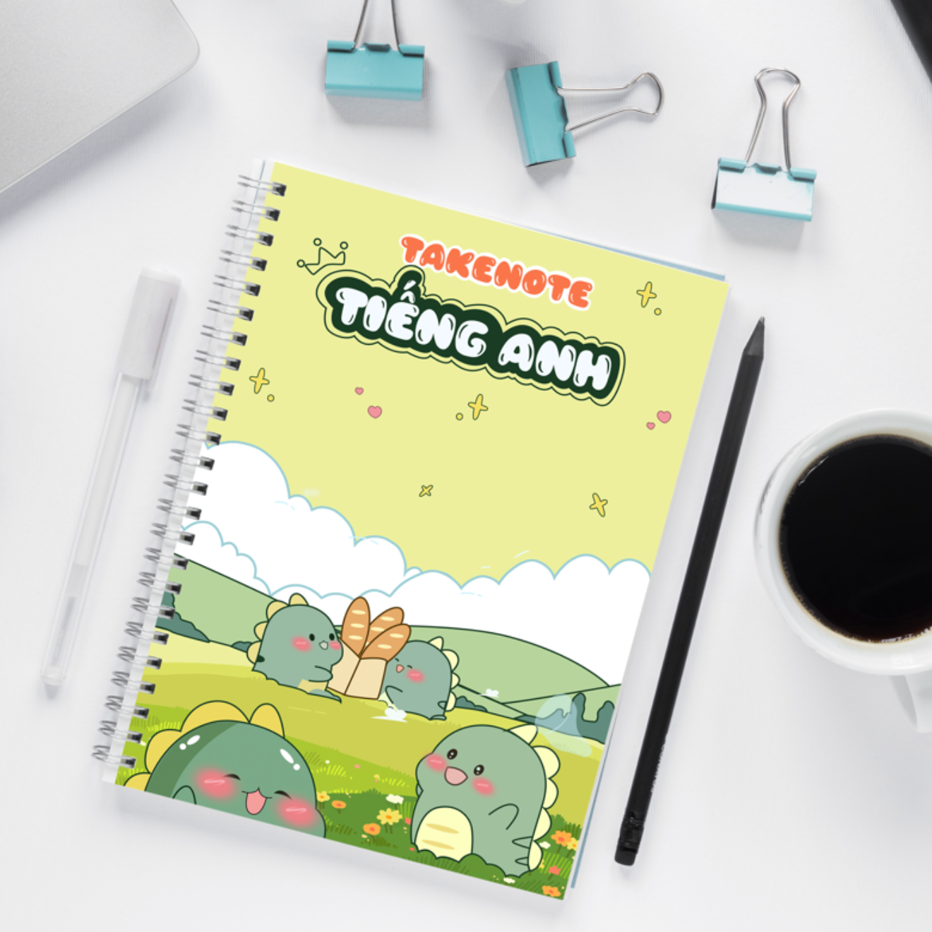Sổ tay ghi chú HOB takenote Tiếng Anh, Khổ A5 đóng binder trang trí sẵn sticker