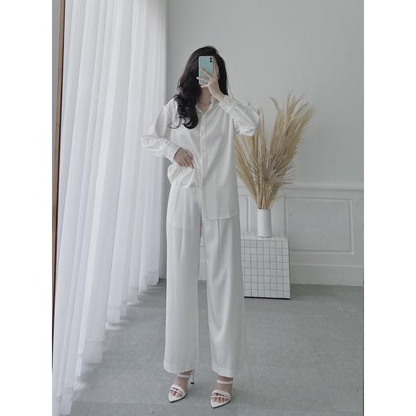 - áo sơ mi tay dài & quần dài ống suông rộng