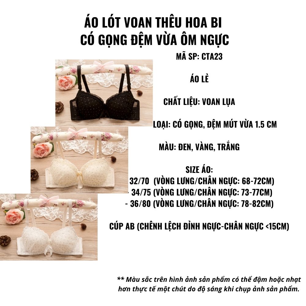 Áo lót voan thêu hoa bi có gọng đệm vừa ôm ngực