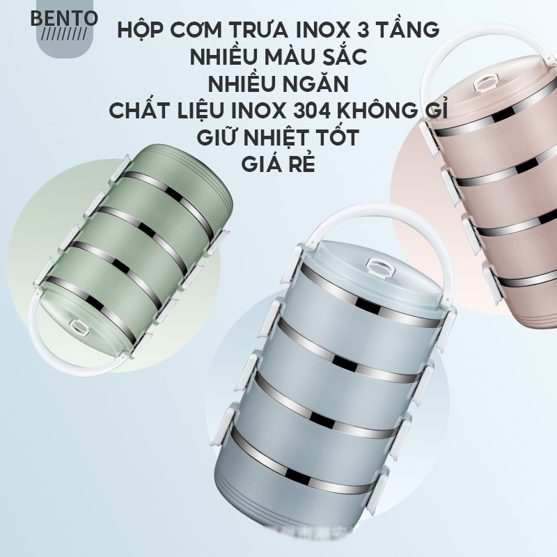 Hộp Cơm Trưa Giữ Nhiệt Ruột Inox 3 Tầng Dung Tích 2600ml