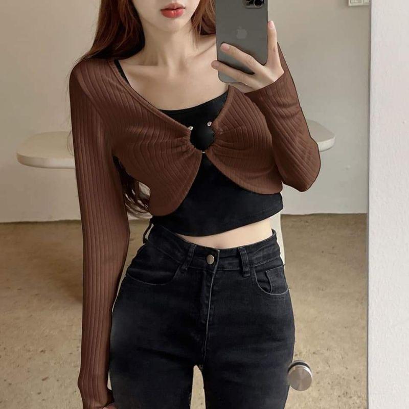 ÁO CROPTOP TAY DÀI KHOEN MẶC 2 KIỂU