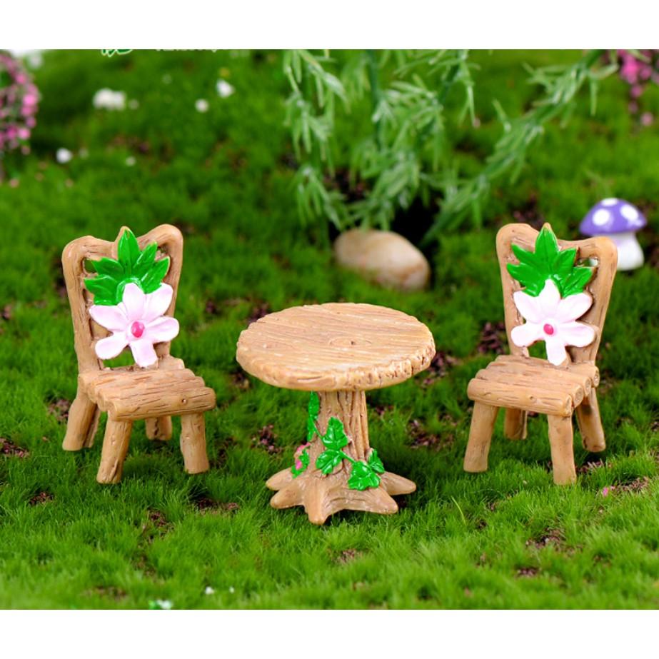 KHO-HN * Bộ bàn ghế dạng mộc trang trí nhà búp bê, bonsai, tiểu cảnh, terrarium, DIY
