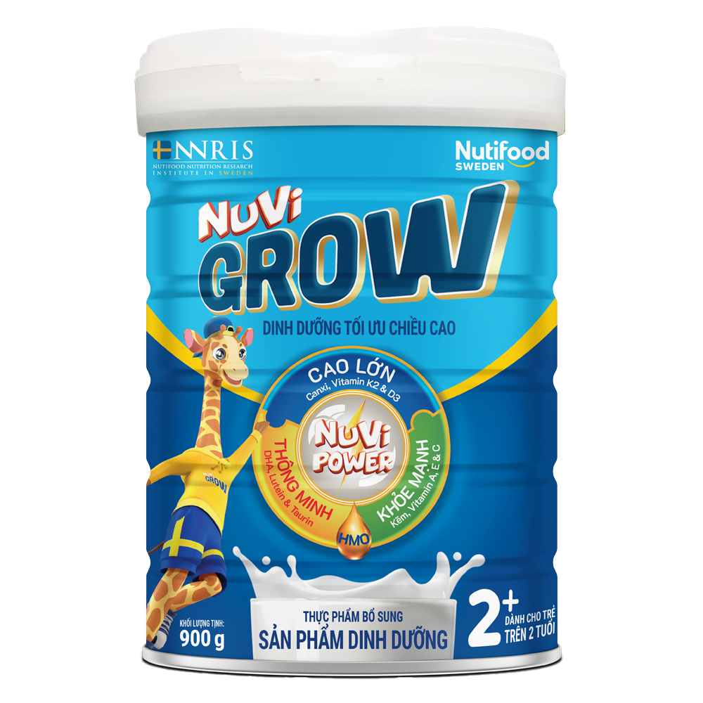 Sữa công thức Nuvi Grow 2+ lon 900g - Phát triển chiều cao, Dành cho trẻ trên 2 tuổi