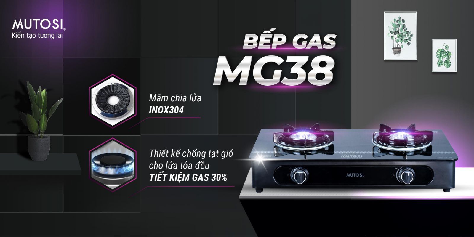 Bếp gas dương Mutosi MG-38B - Công nghệ nhật bản - Hàng chính hãng