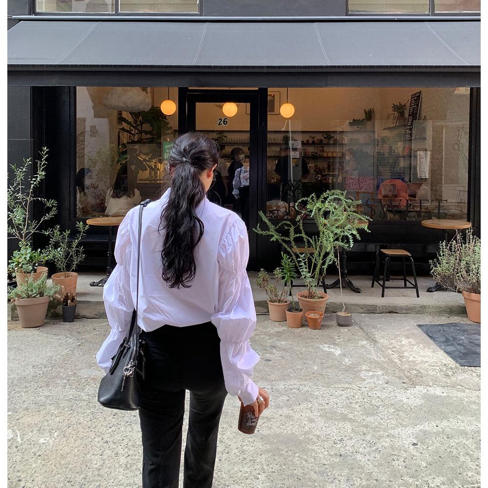 Áo sơ mi trắng kiểu thiết kế Tay bồng Dài tay Trẻ trung Ulzzang Hàn Quốc Sơ mi nữ Tay dài Thời trang