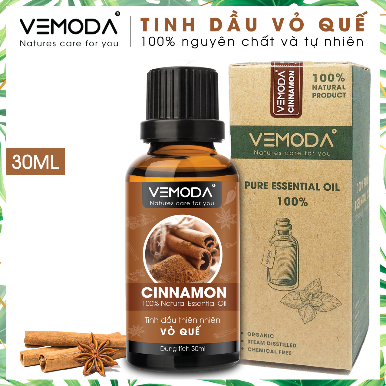 Tinh dầu Vỏ quế cao cấp. Cinnamon Essential Oil. Tinh dầu xông phòng giúp khử mùi, khử khuẩn, giúp giữ ấm, hỗ trợ giảm cân. Tinh dầu thơm phòng cao cấp Vemoda