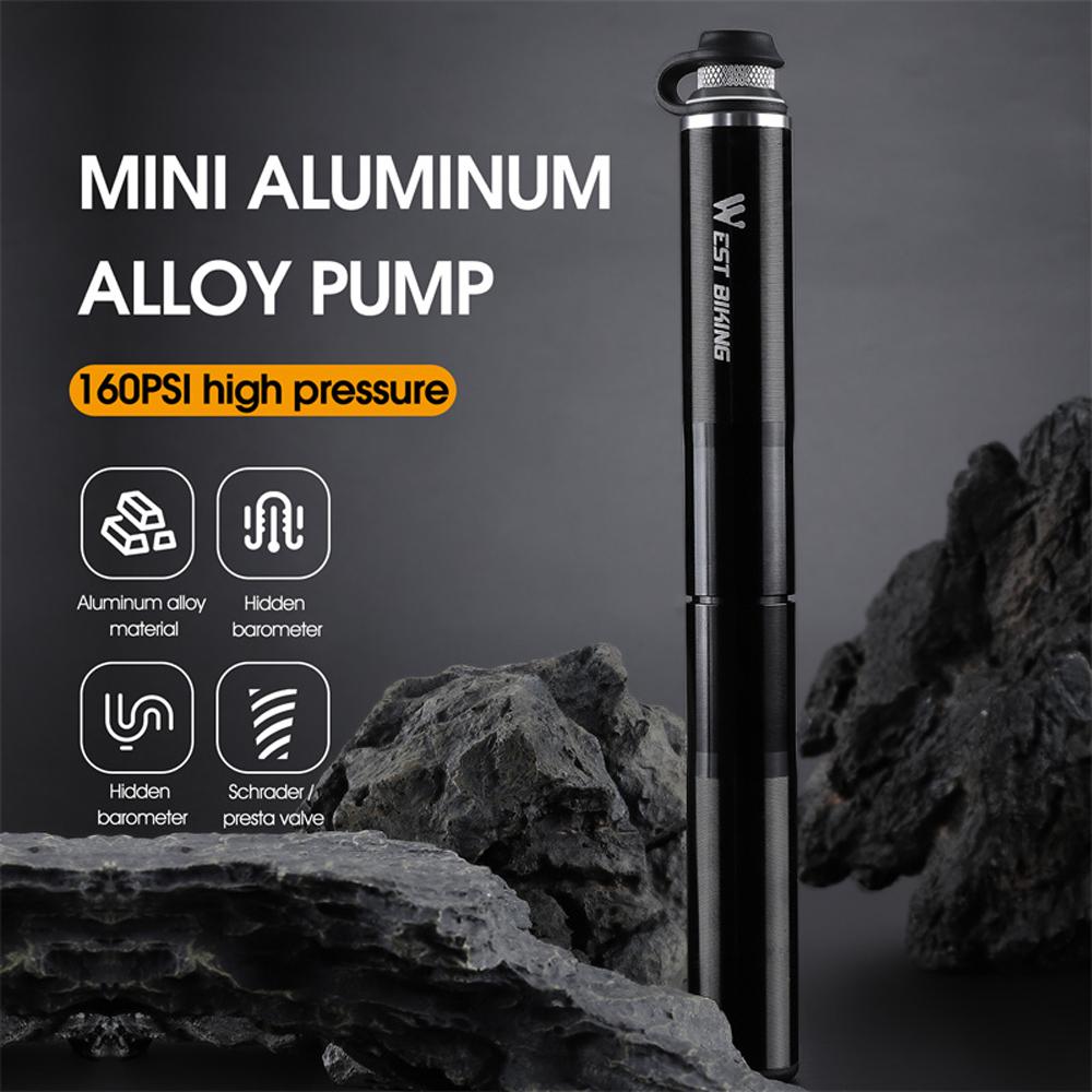 WEST BIKING Aluminum Alloy 130PSI Foot Bicycle Tire Pump Portable Mountain Bike Inflator Basketball Inflator Hand Pump