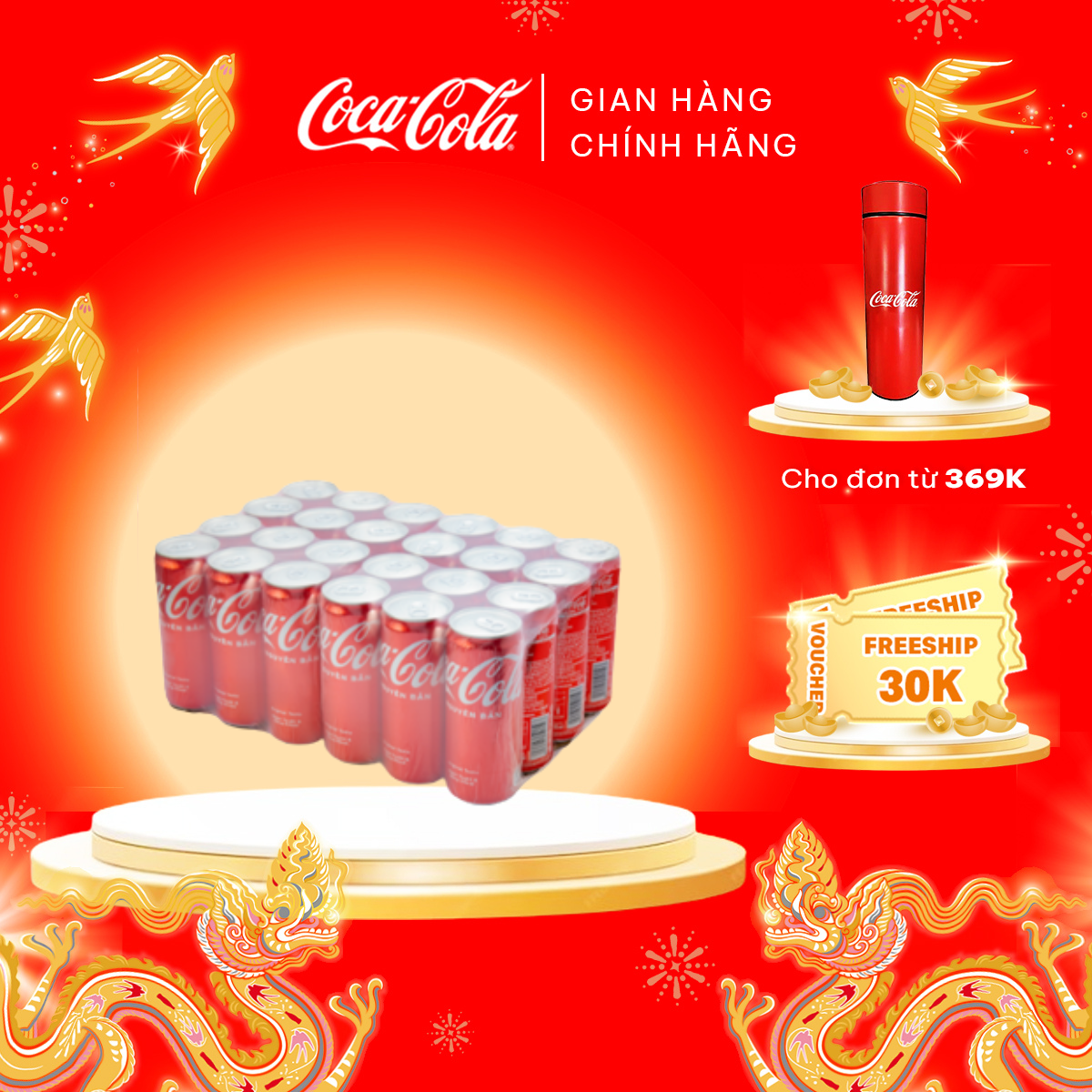 Thùng/Lốc 24 Lon Nước Giải Khát Coca-Cola Vị Nguyên Bản Original Lon 320ml