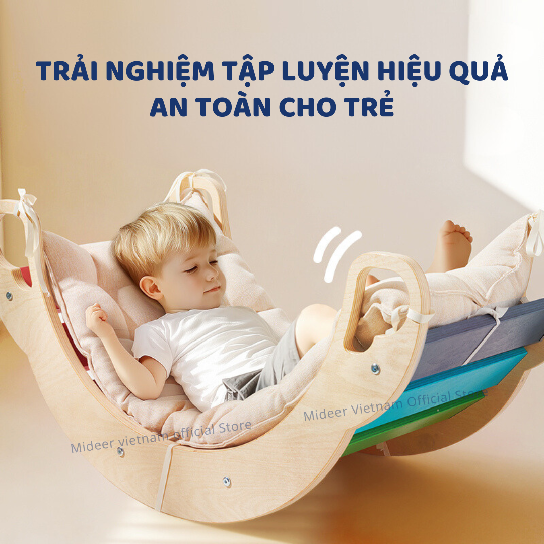 Ván thăng bằng montessori bập bênh vận động cho bé Mideer Rainbow Wooden Climber