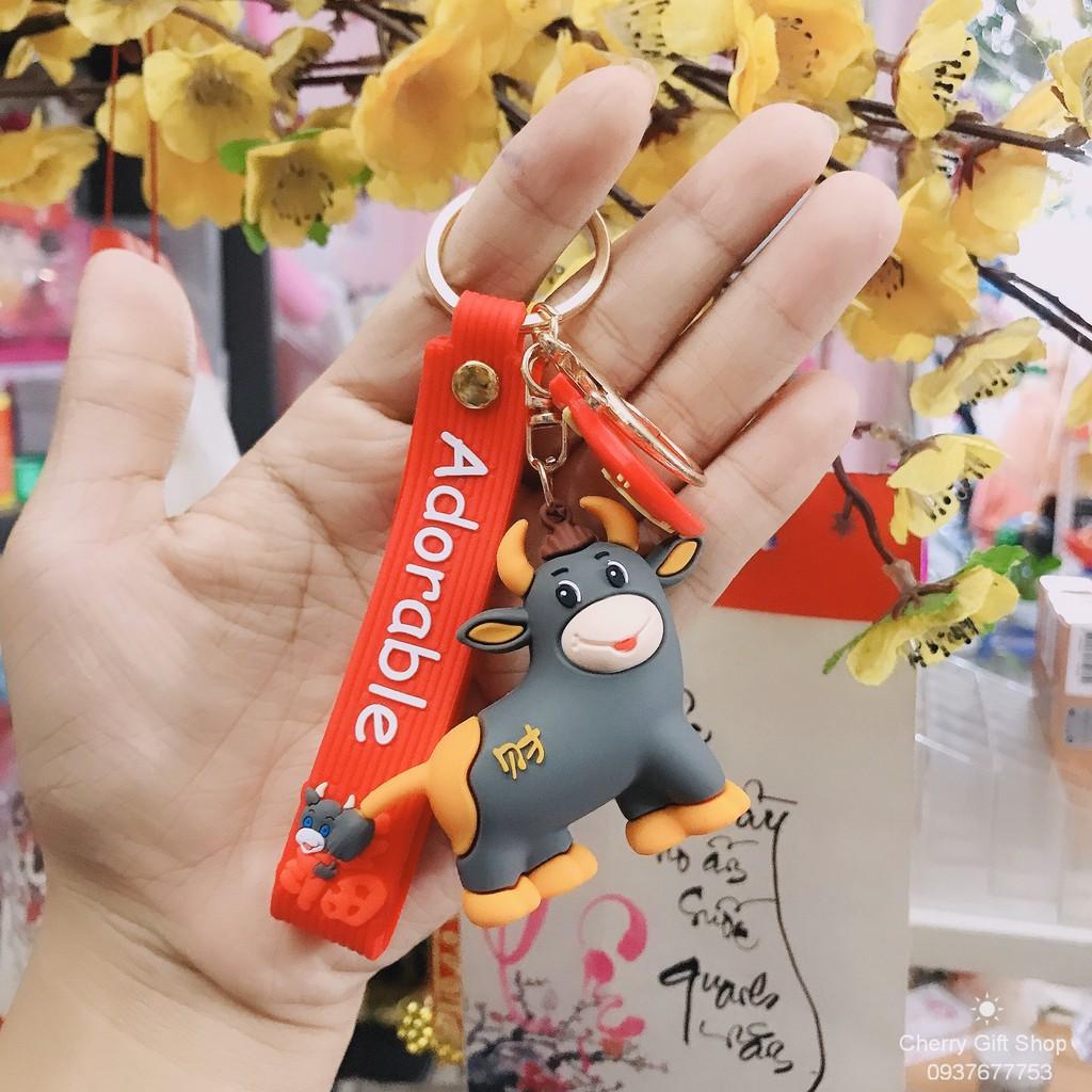 Móc Khóa Con Trâu Tết Tân Sửu Siêu Đáng Yêu Kèm Dây Strap Ảnh Thật Shop Chụp