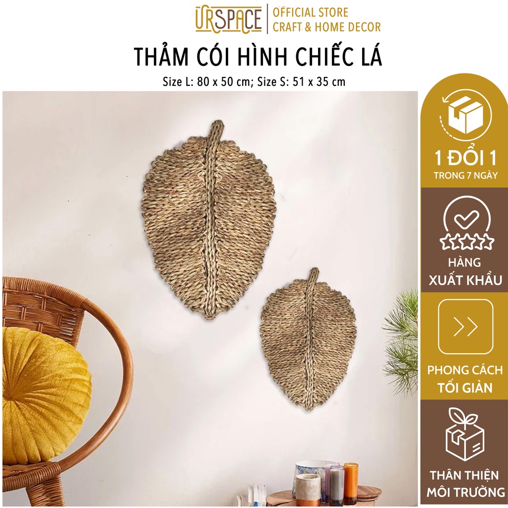 Thảm cói hình chiếc lá URSPACE treo tường decor trang trí, lót đĩa bàn ăn