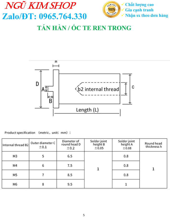 ECU HÀN _ TÁN HÀN _ ỐC TE REN TRONG M5