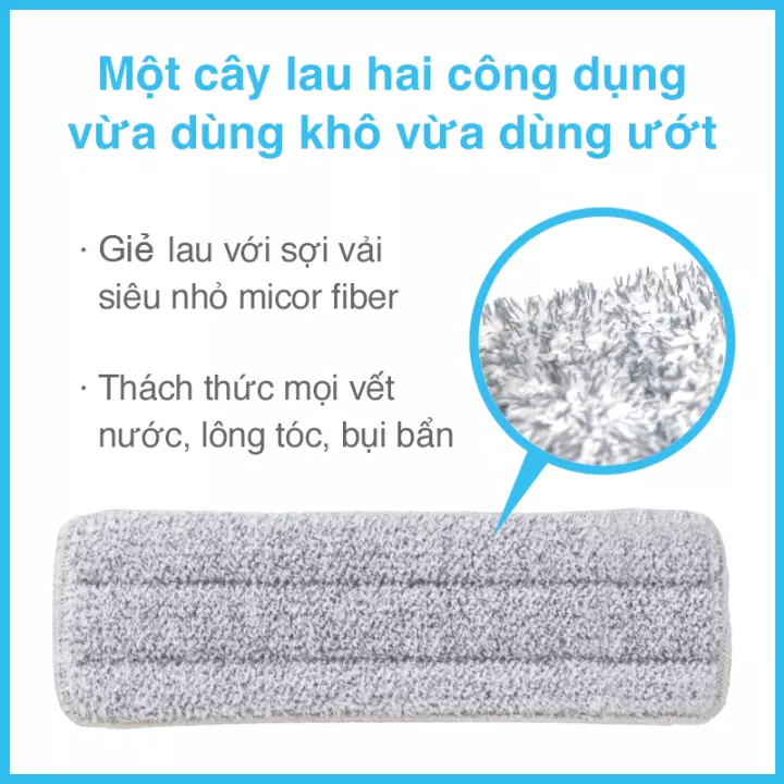 Combo 3 Bông Lau + 1 Cây Lau Nhà MyJae Đài Loan Sợi Microfiber Tự Vắt Kháng Khuẩn Ag+ 120cm