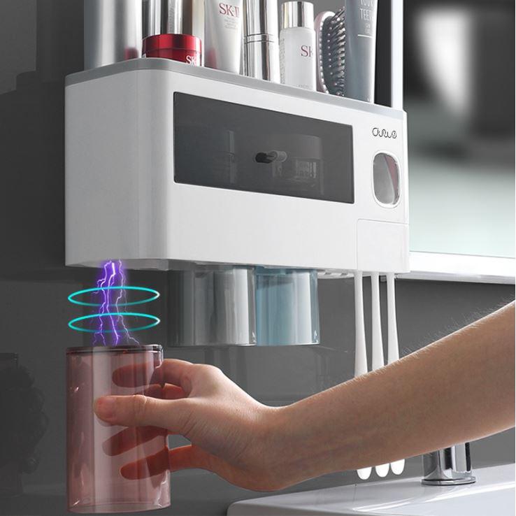 Bộ Nhả Kem Đánh Răng Tự Động , Kệ Dán Để Đồ Nhà Tắm Dán Tường Cao Cấp 1,2,3,4 Cốc Nhiều Màu Cao Cấp Sang Trọng & An Toàn