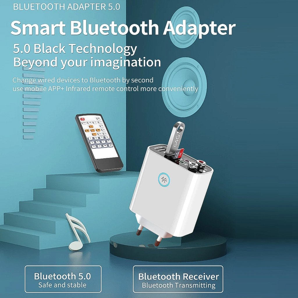 VINETTEAM Bộ Chuyển Đổi Âm Thanh Không Dây K16 Bluetooth 5.0 Thiết Bị Thu Phát Bluetooth Từ Tivi, Amply Ra RAC, AV3.5 Hỗ Trợ Ứng Dụng Đĩa TF/U Sạc Nhanh 220V/2A - Hàng Chính Hãng