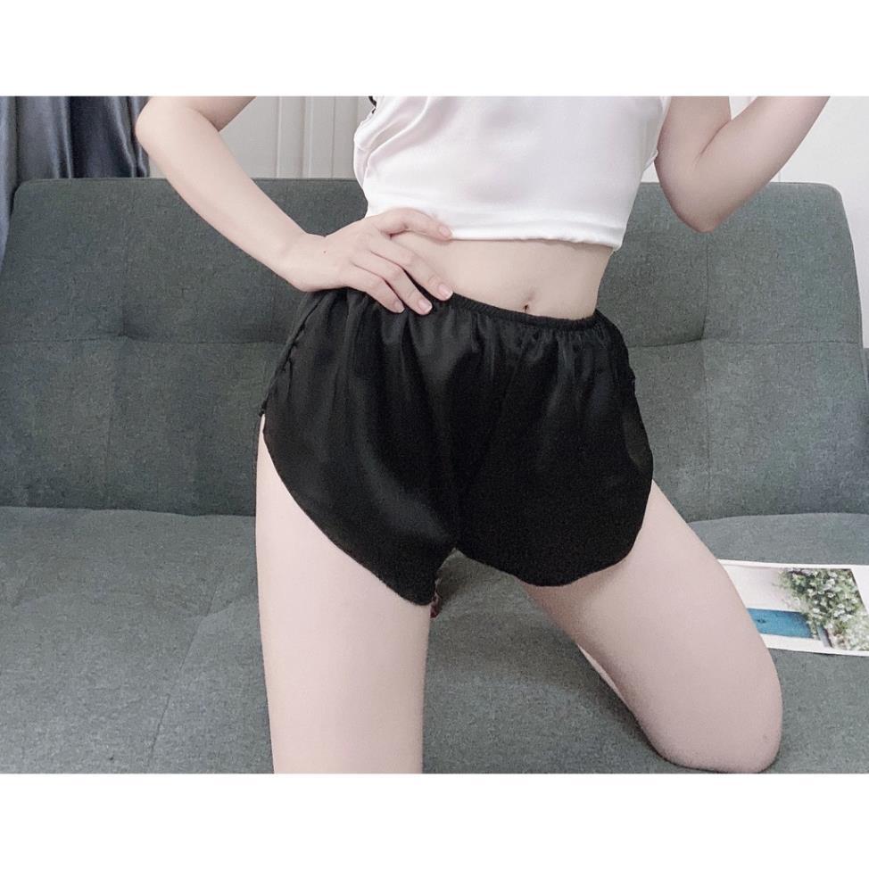 Đồ ngủ sexy quần đùi nữ lưng thun ALISA, chất liệu lụa satin mềm mịn mát, freesize 40-60kg tùy chiều cao