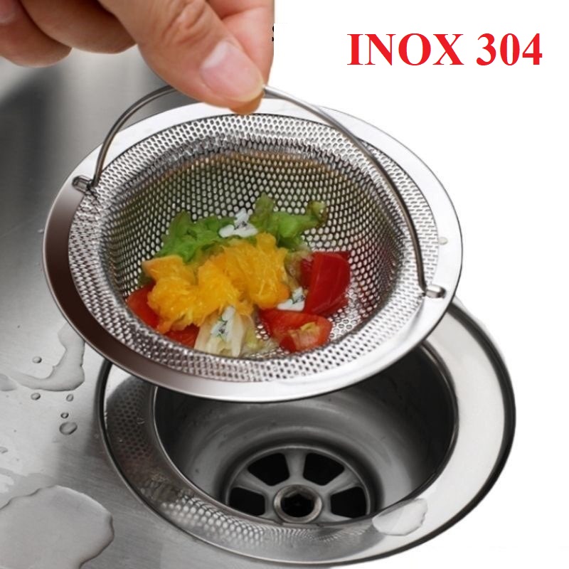 Dụng cụ lọc rác bồn rửa chén bát Inox - Có quai xách loại dày cải tiến