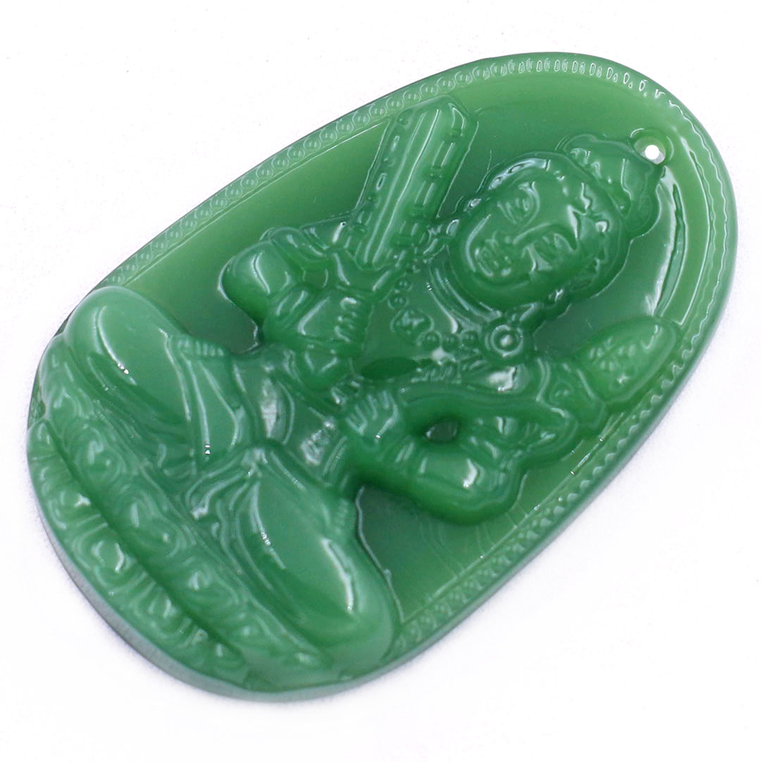 Mặt Phật Hư không tạng đá thạch anh xanh lá 3.6 cm kèm móc và dây chuyền inox, Mặt Phật bản mệnh