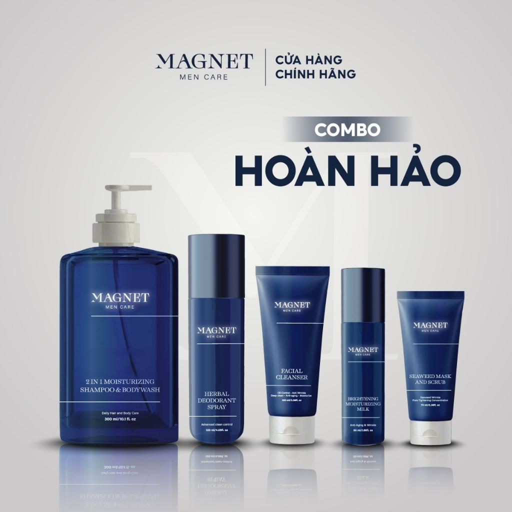 Combo Hoàn Hảo Magnet Mencare Sữa Tắm Gội 300ml &amp; Sữa Rửa Mặt 100ml &amp; Sữa Dưỡng 50ml &amp; Xịt Khuẩn 120ml &amp; Mặt Nạ Tẩy TBC