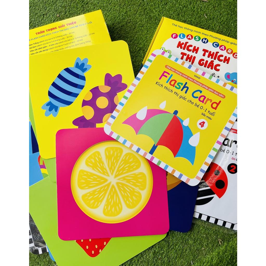Combo 4 tập Thẻ Flash Card Kích Thích Thị Giác Cho Bé 0-1 Tuổi giúp bé phát triển thị giác, màu sắc
