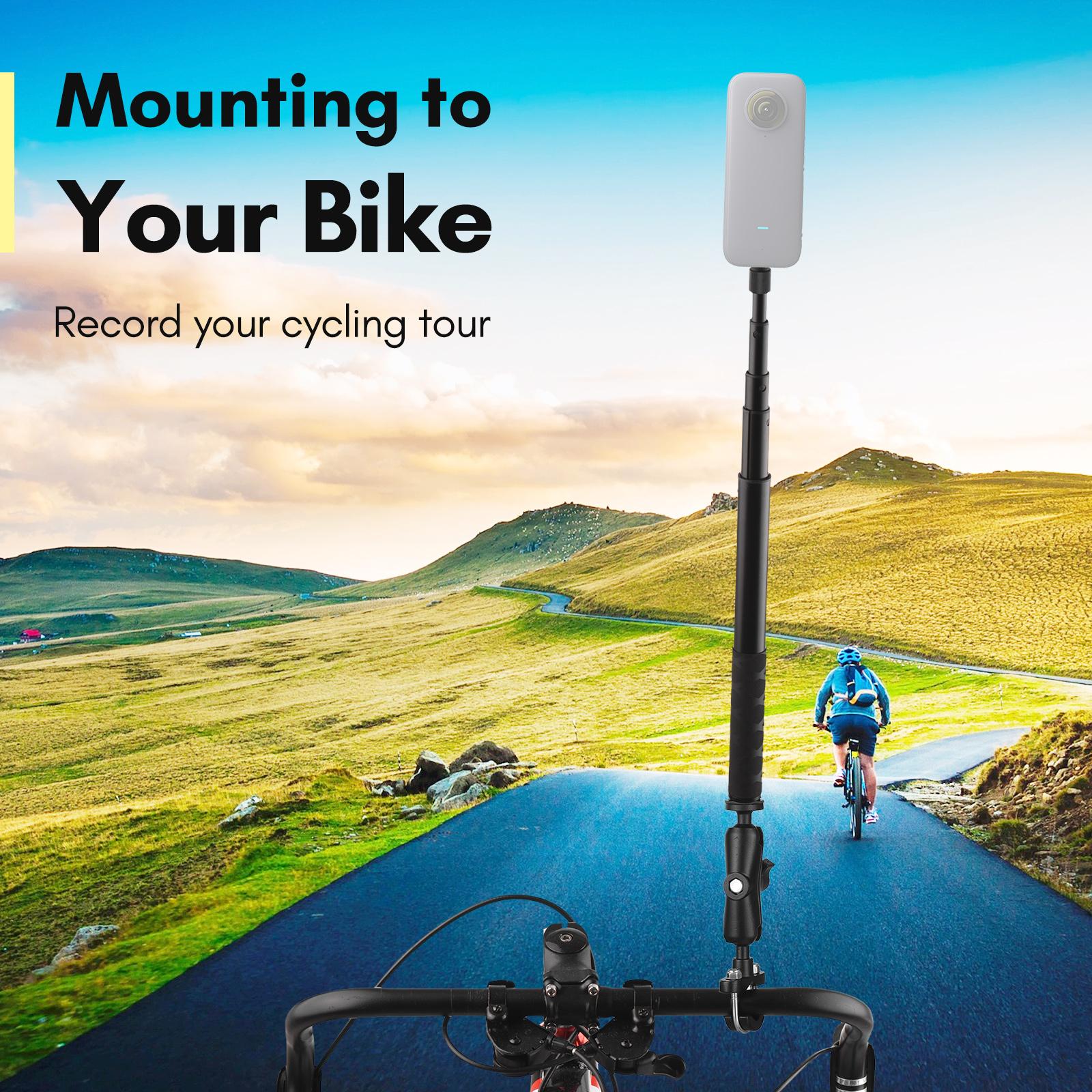 Motorcycle Bike Invisible Selfie Stick Handlebar Mount Bracket with 1/4 Inch Screw Flexible Handlebar Mount Clamp