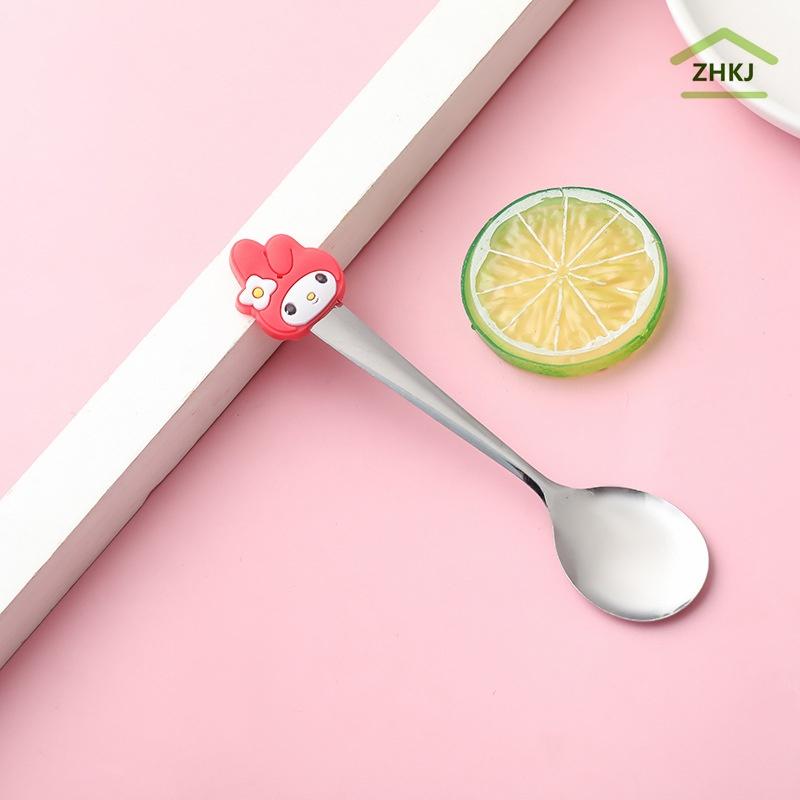 Muỗng Uống Cà Phê Bằng Thép Không Gỉ Với Tay Cầm Silicone Kiểu Dáng Hoạt Hình Xinh Xắn