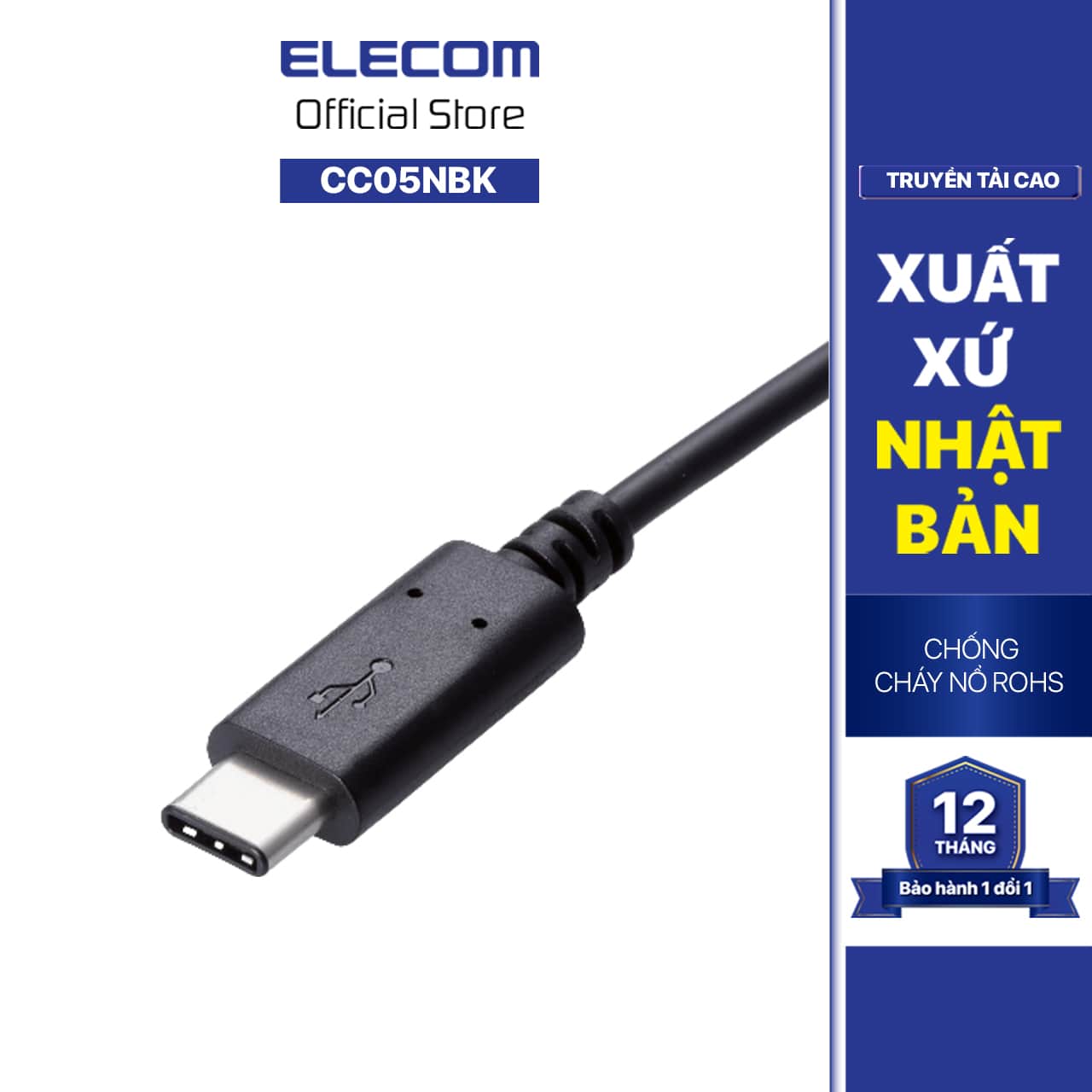 DÂY CÁP USB CHUẨN C (C-C) ELECOM MPA-CC05NBK - Hàng Chính Hãng