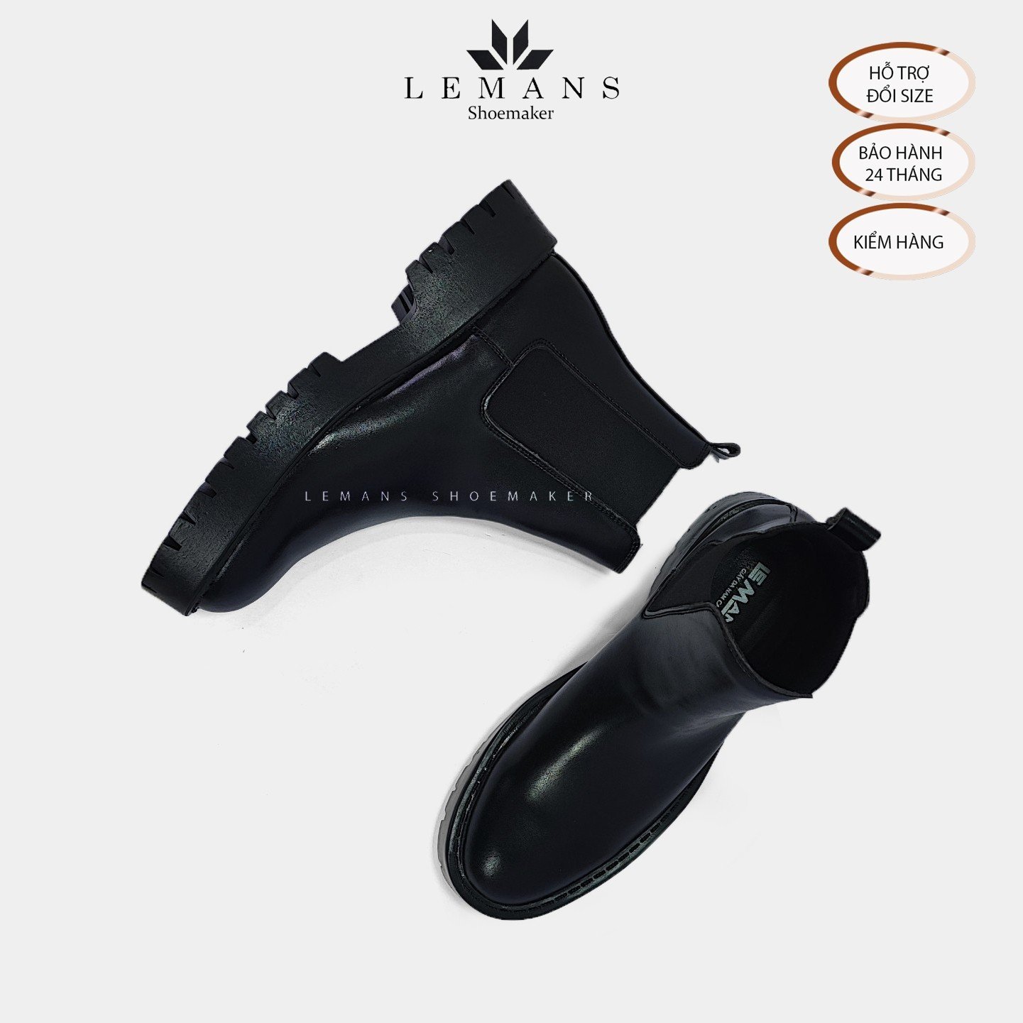 Boots LeMans CHK02 Giày da bò Chelsea Boots đế Chunky, đế chunky, bảo hành 24 tháng