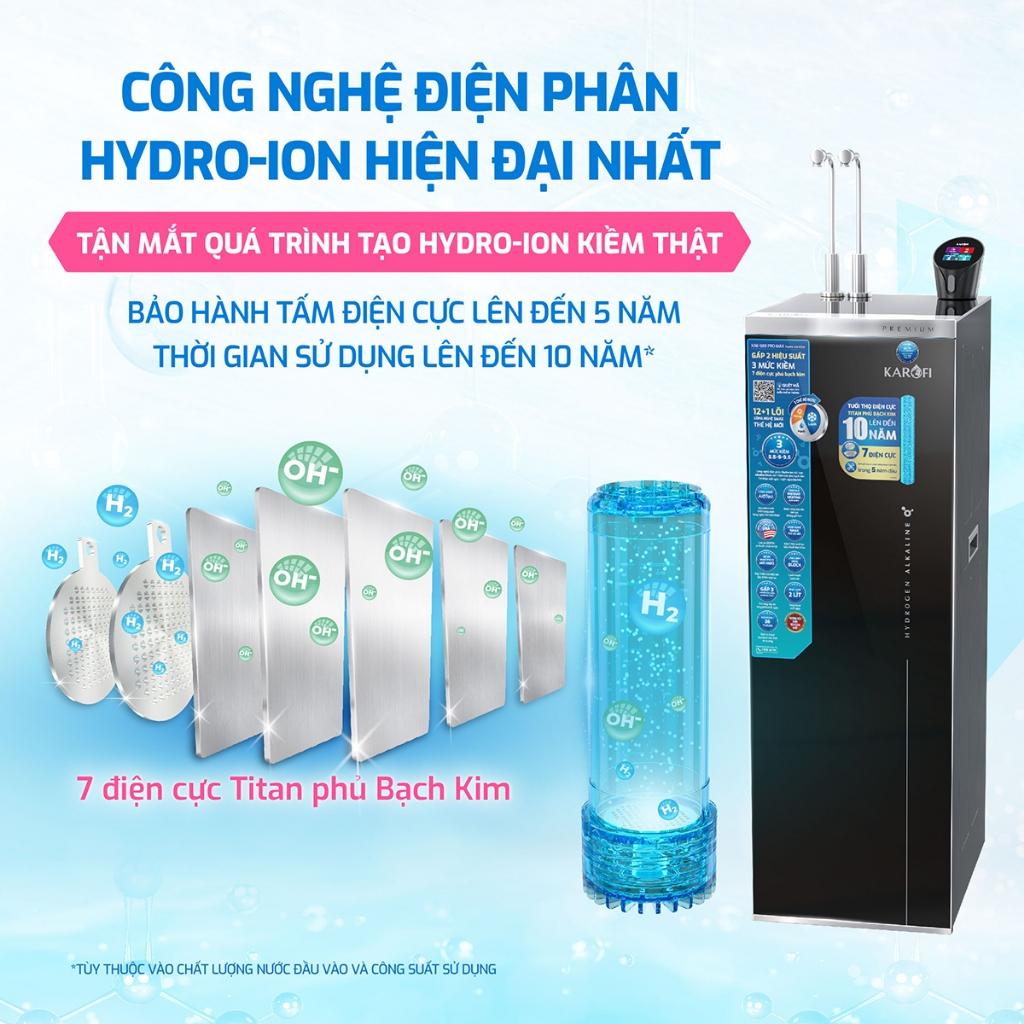 Máy lọc nước Hydro-ion Kiềm Nóng Lạnh KAROFI S88 Promax - 12+1 lõi, Kiềm Điện phân kiềm trực tiếp - Hàng Chính Hãng