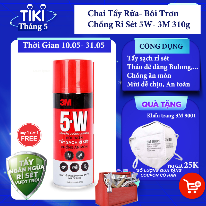 Chai Tẩy Rỉ Sét Và Bôi Trơn  3M 5-W - Hàng chính hãng - Tẩy sét, bôi trơn các loại ổ khóa, khe cửa lùa, đẩy nước ra khỏi ổ khóa xe, bugi, công tắc ôtô xe máy sau khi rửa xe, ngập nước.