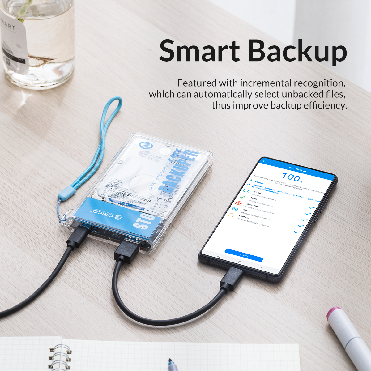 Hộp Ổ Cứng Orico BA2110-CR  Backuper 2.5" SSD/HDD SATA 3 USB 3.0 - Hàng Chính Hãng