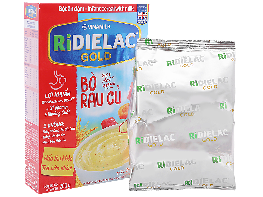 Bột ăn dặm Ridielac Gold bò rau củ hộp 200g (7 - 24 tháng)