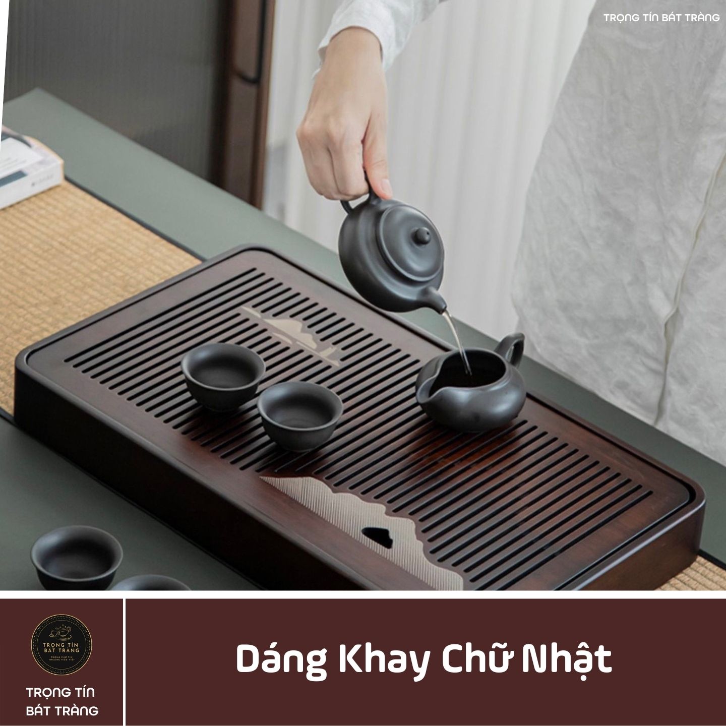 Khay Trà Tre Cao Cấp Hình Chữ Nhật  3 Kích Thước KT 61