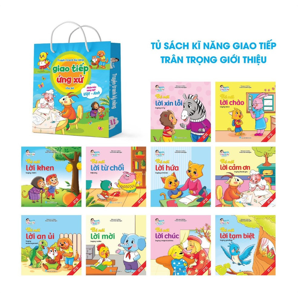 Bộ 10 Cuốn Truyện Tranh Kỹ Năng Giao Tiếp Cho Bé Song Ngữ Việt Anh