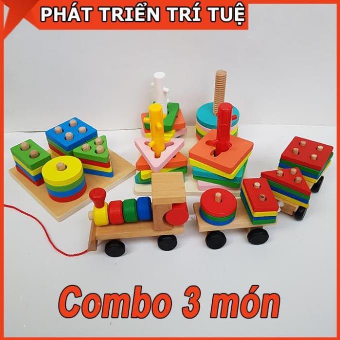 Combo Đồ Chơi Gỗ Phát Triển Trí Tuệ Cho Bé Vừa Chơi Vừa Học