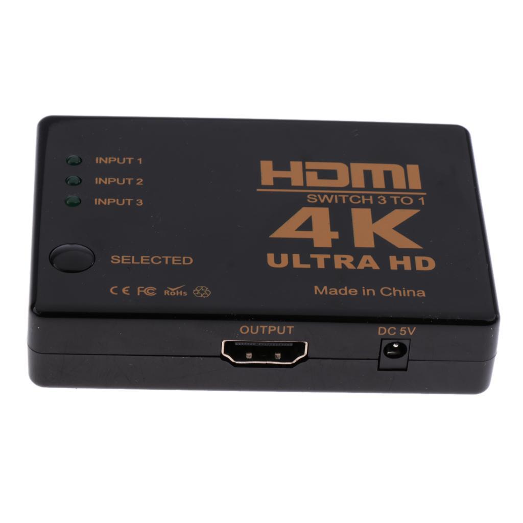 4K Ultra HD HDMI Switch Splitter HDTV 3 In 1 Out with Remote Control