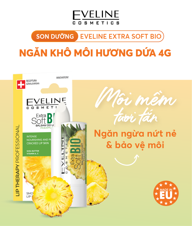  Son dưỡng Eveline Extrasoft Bio ngăn khô môi hương dứa 4g