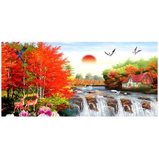 Tranh Đính Đá PHONG CẢNH THIÊN NHIÊN GIAO HÒA. Kích Thước: 70cm x 42cm