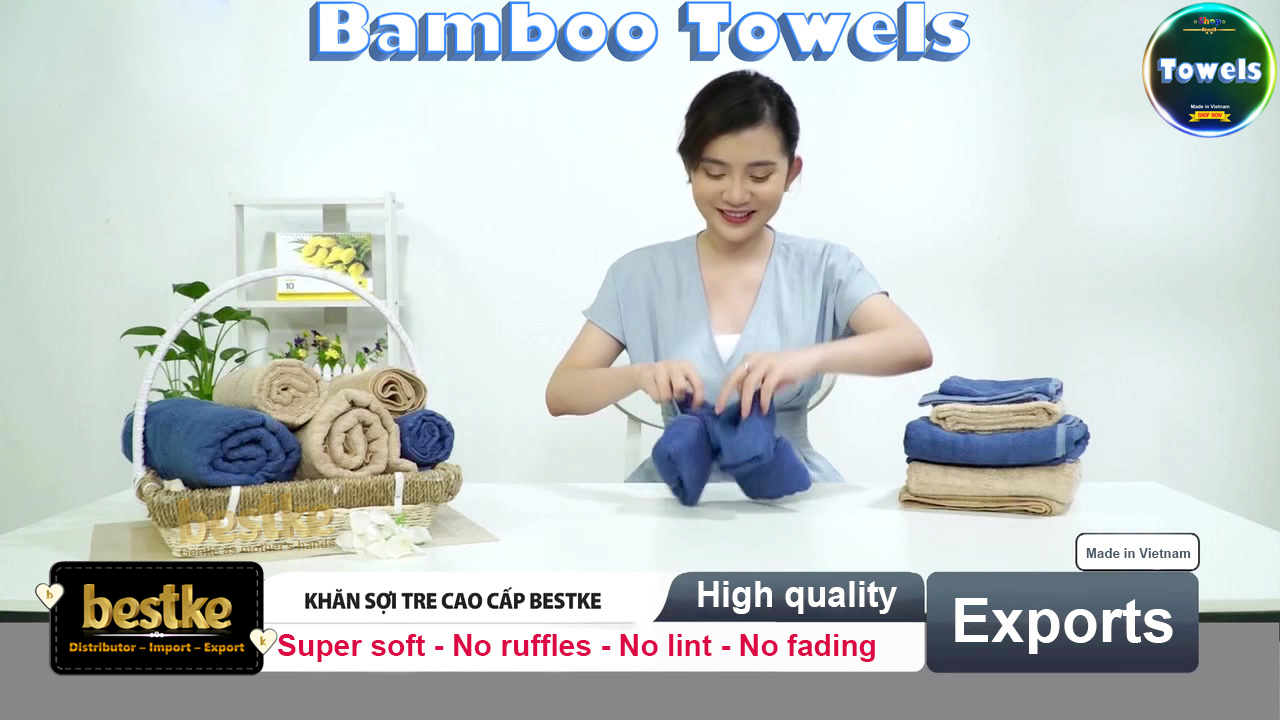 COMBO 2 BỘ = 6 Khăn Tắm, Khăn Gội, Khăn Mặt Bamboo Bestke Cao cấp Xuất khẩu Hàn Quốc màu Xanh, Bamboo Towel