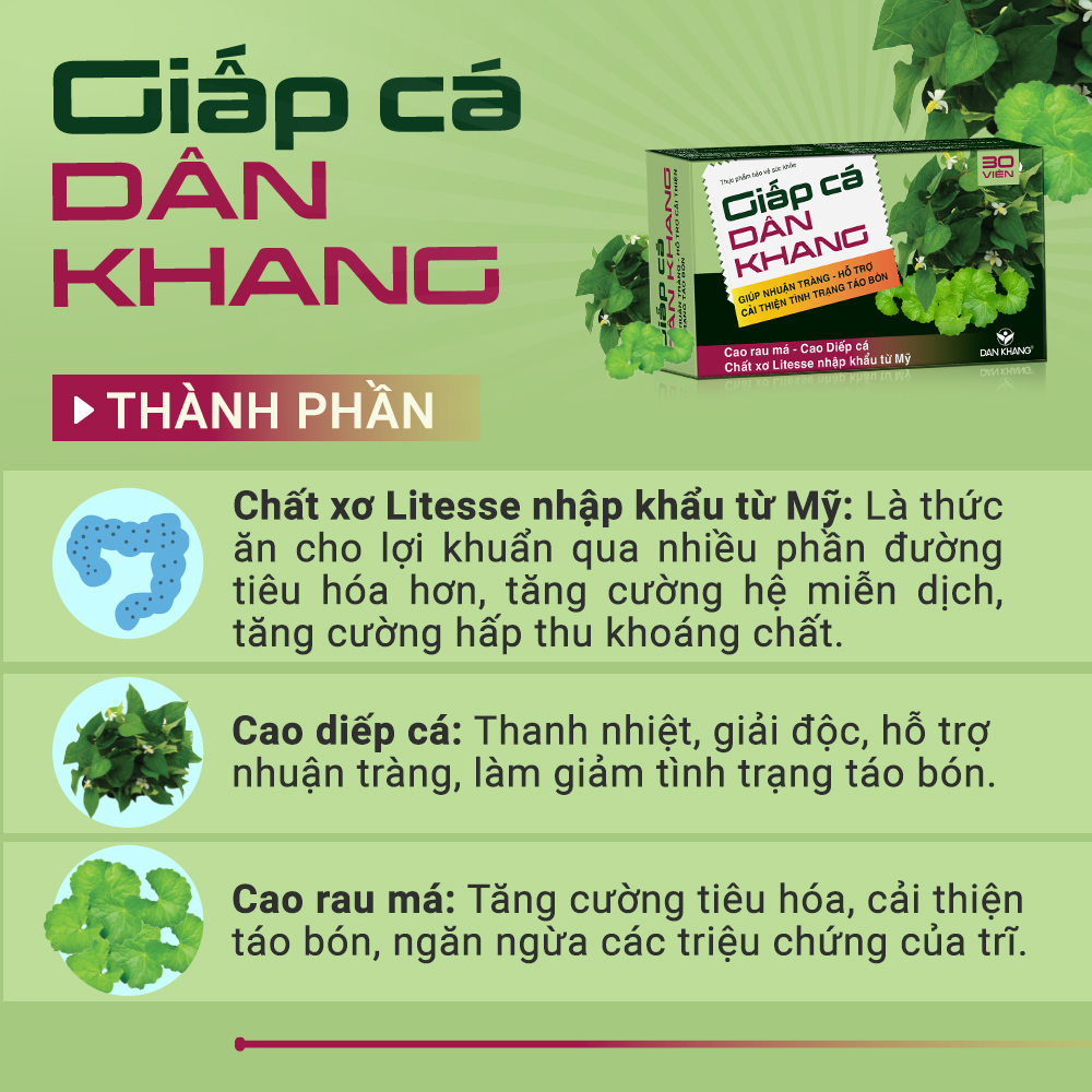 Viên Giấp Cá Dân Khang Giảm Táo Bón Và Trĩ Nội Trĩ Ngoại Hộp 3 vỉ x 10 viên