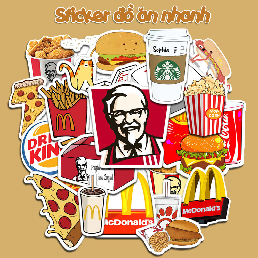 Sticker đồ ăn nhanh, fastfood decal dán laptop , điện thoại hình dán trang trí