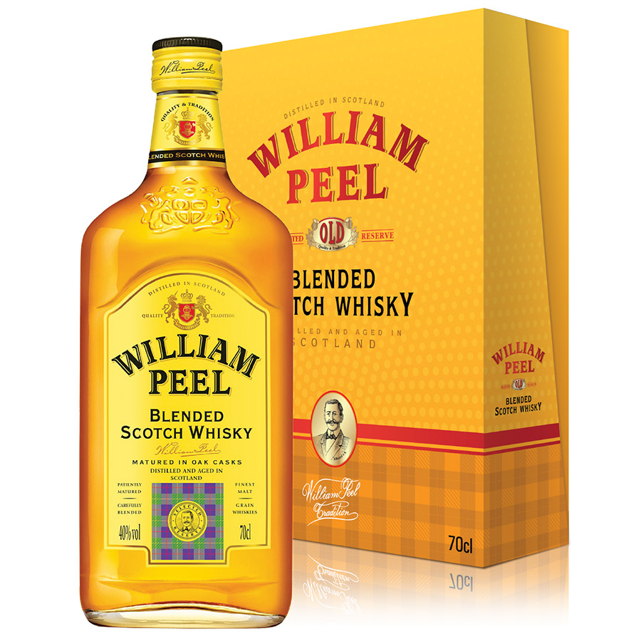 Bộ Sản Phẩm Rượu Blended Whisky William Peel 700ml 40% Hộp Cứng + Ly | Tiki