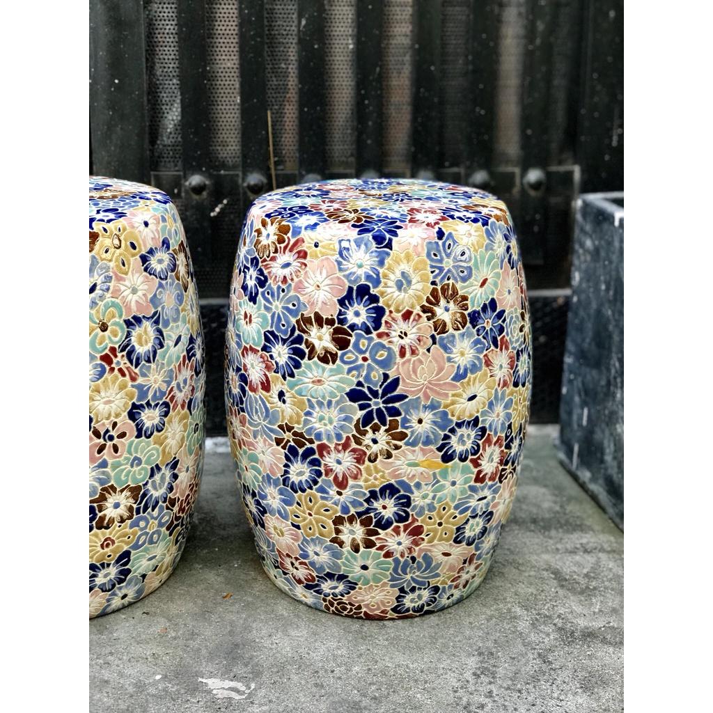 Ghế đôn tròn gốm sứ bách hoa thủ công, ngồi hay trang trí decor, hàng thủ công mỹ nghệ