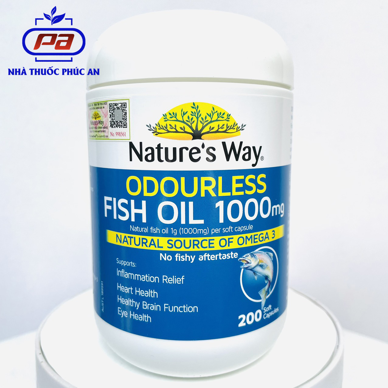 Viên uống dầu cá Omega 3 Nature’s Way Odourless Fish Oil 1000mg 200 viên hỗ trợ tim mạch, bổ não, tăng cường thị lực