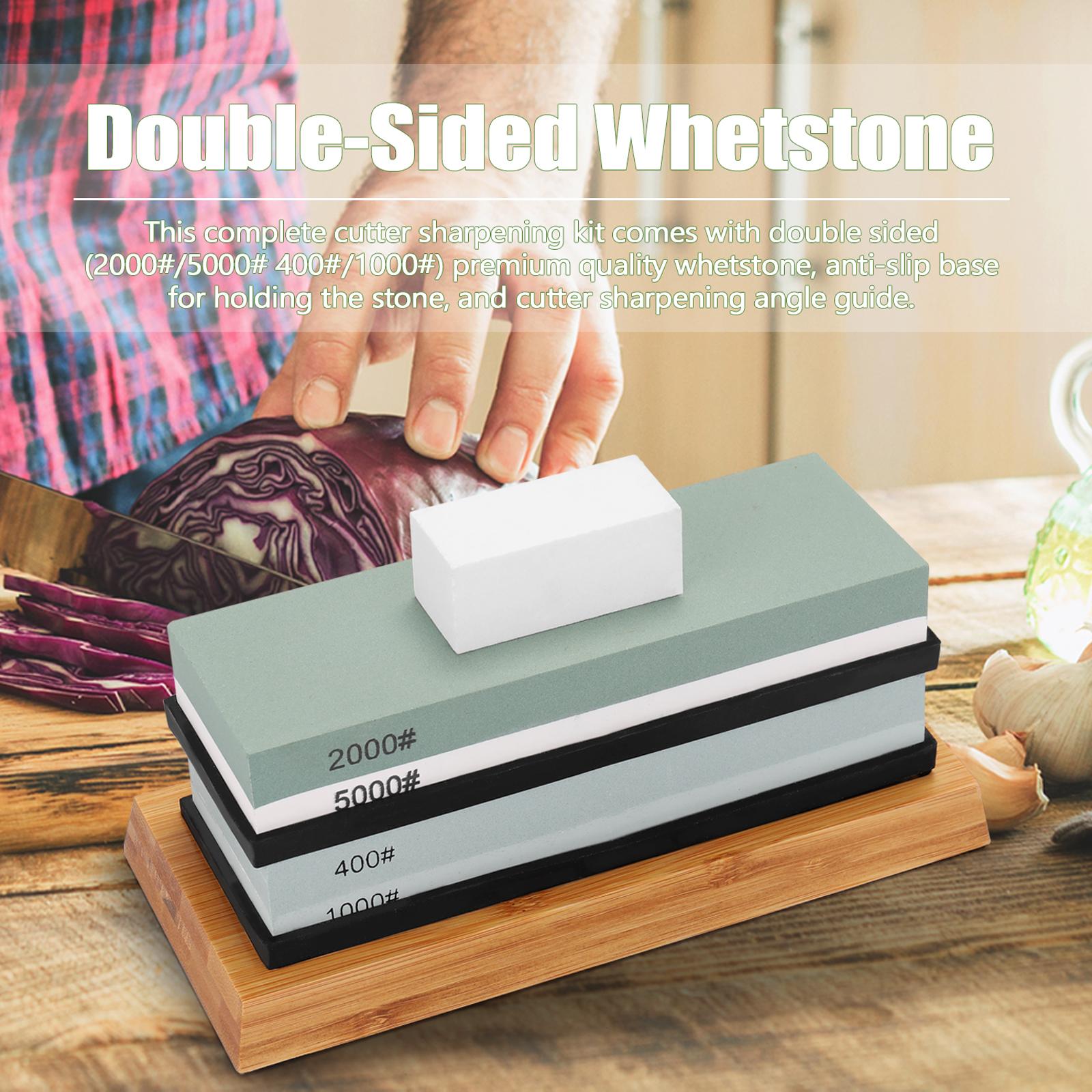 2000#/5000# 400#/1000# Grit Premium Whetstone Cut Sharpening Stone Set Sharpener for All Blade Non Slip Base Cutter