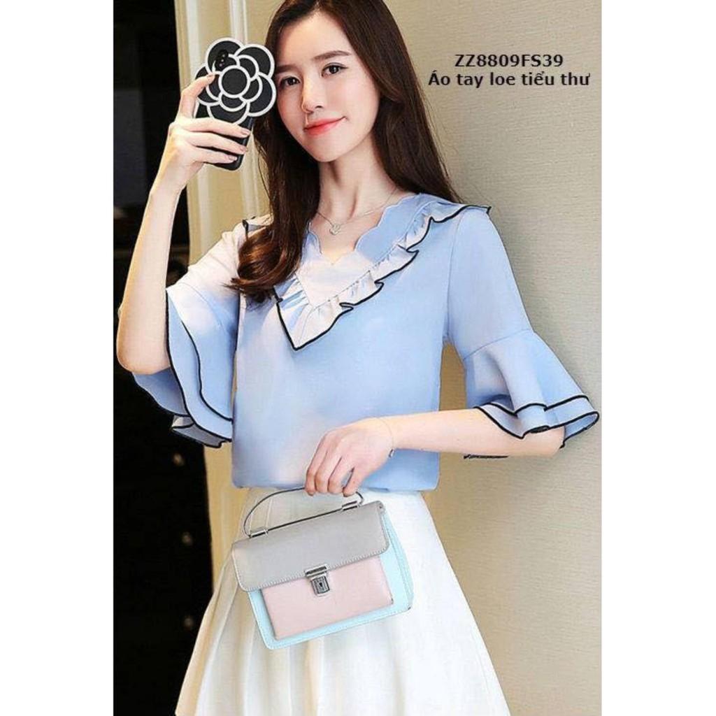 Áo thời trang cổ tim tau loe 2 bèo VÀNG