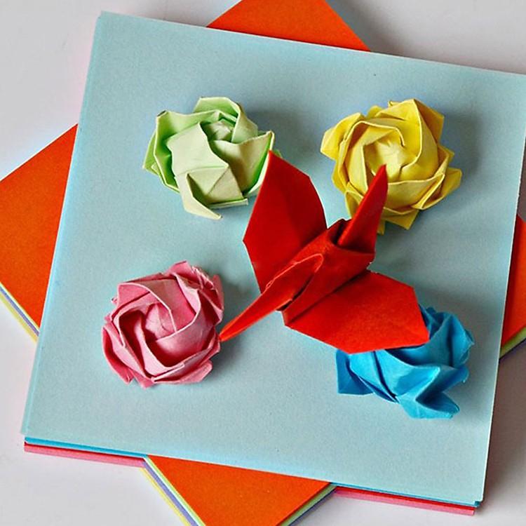 Giấy Gấp Origami Giấy Thủ Công Gấp Hạc Hoa ( 10 Màu 100 Tờ ) 7x7