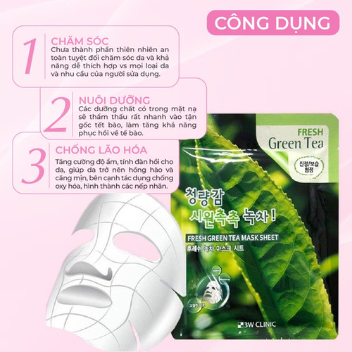 Combo 10 Gói Mặt Nạ Chiết Xuất Trà Xanh 3W Clinic Fresh Green Tea Mask Sheet (23ml x 10)