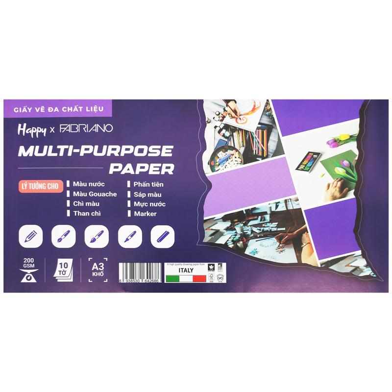 Bộ 10 Tờ Giấy Vẽ Đa Chất Liệu A3 200gsm Multi-Purpose Paper - Happy HA-MIX-A3-200G